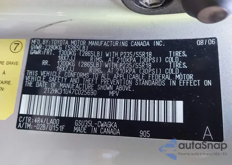 2007 Lexus Rx 350 из США, поврежденный, VIN 2T2HK31U47C025690